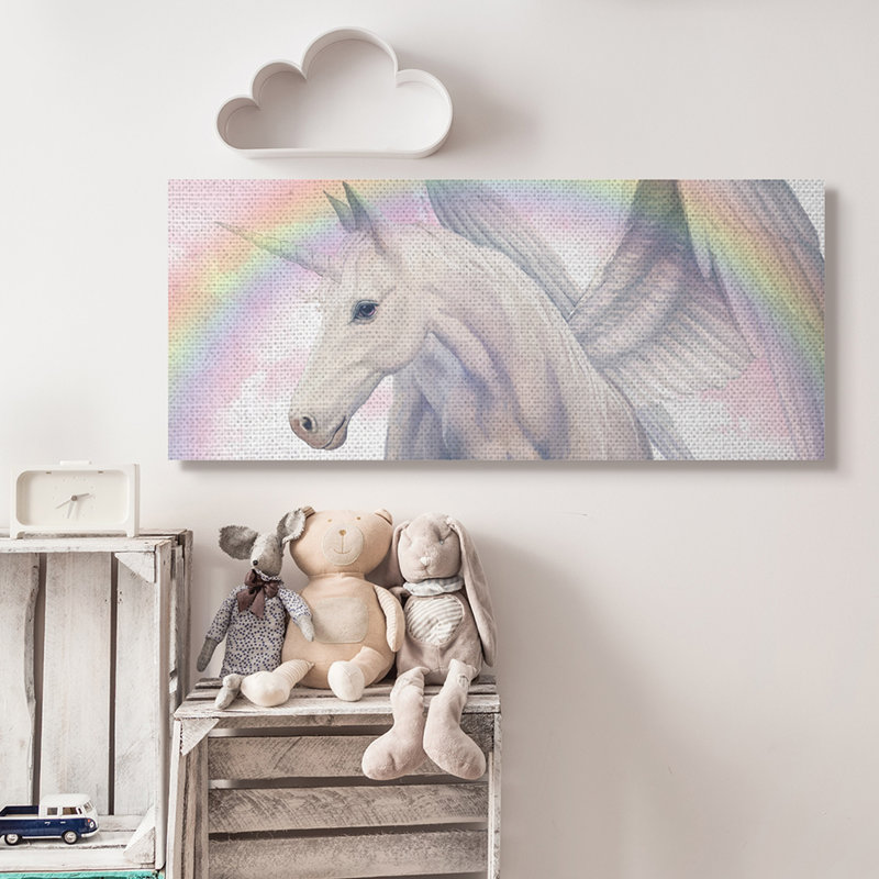 Pégase magique, beaux nuages roses, arc-en-ciel doux, Toile tendue, H 17 po x l 40 po x P 1,5 po