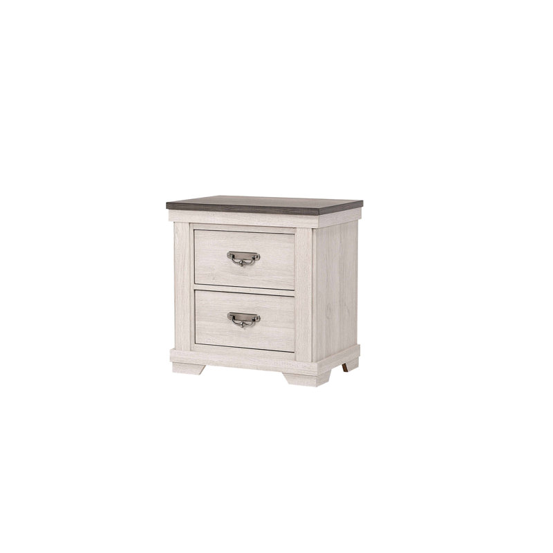 Table de chevet beige et blanche avec 2 tiroirs et charme rustique