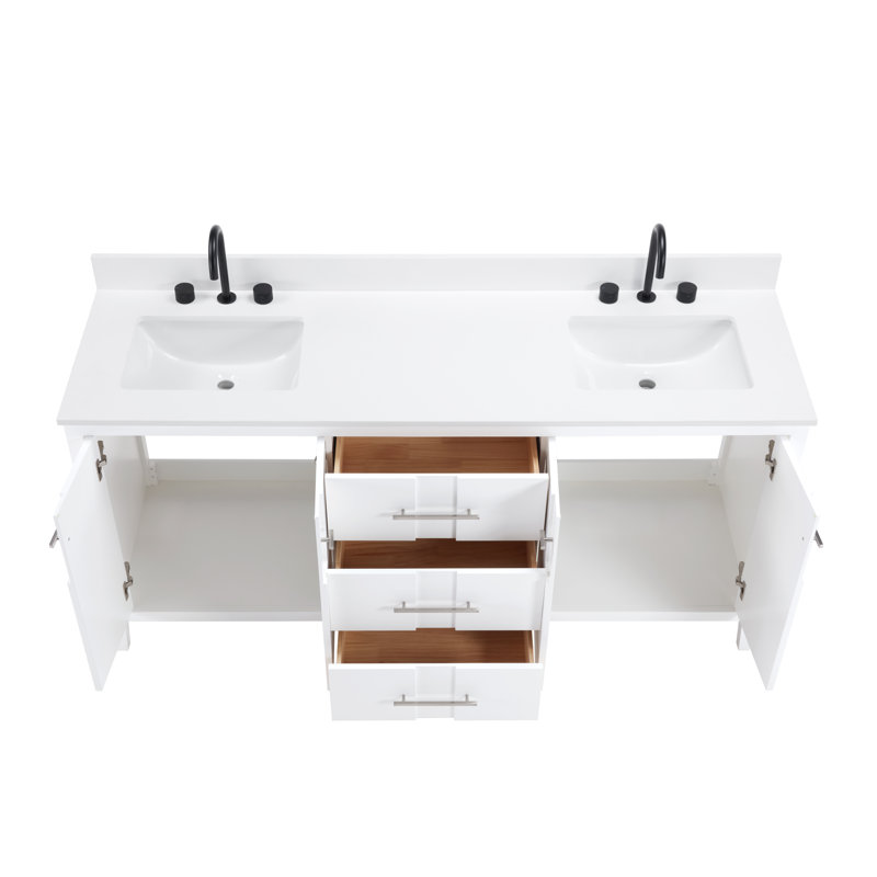 Florence 72x22 Double Sink Bath Vanity in White with Solid White Quartz Top, White