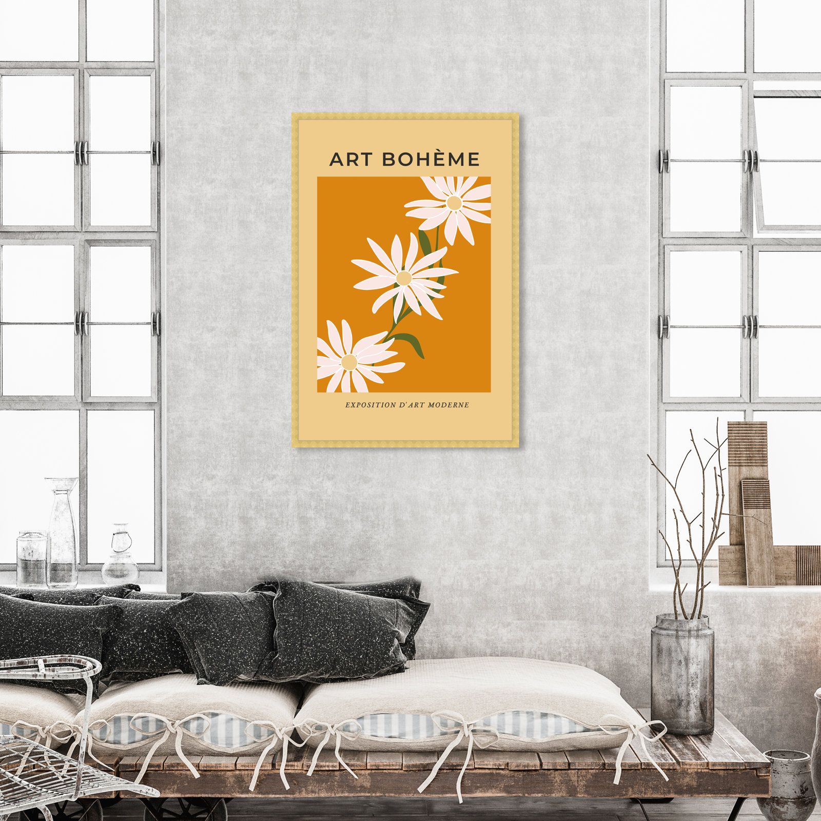 French "White Daisy" Print by Oliver Gal, 47" H x 32" W, Gold Framed Paper