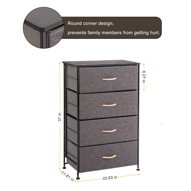 Commode de rangement en tissu 4 tiroirs Luman, Gris anthracite