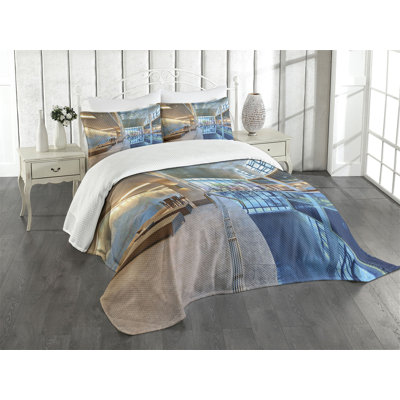 Ambesonne Spa Bedspread Set Calming Relaxing Pool Seats Turquoise Pale Blue
