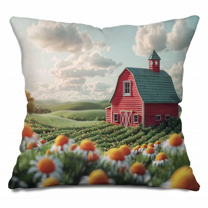 Barn Throw Pillow, Landscape  Pillows, 26"H x 26"W