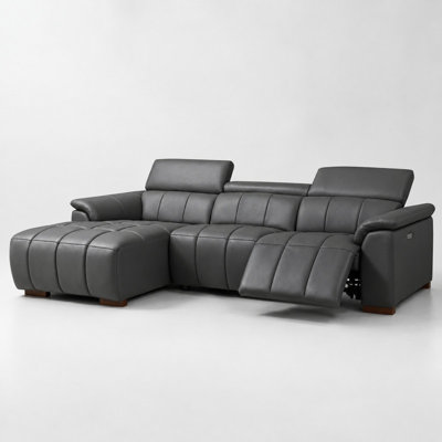 Dark Gray Left-Facing 113-Inch Power Reclining Genuine Leather Sectional with USB