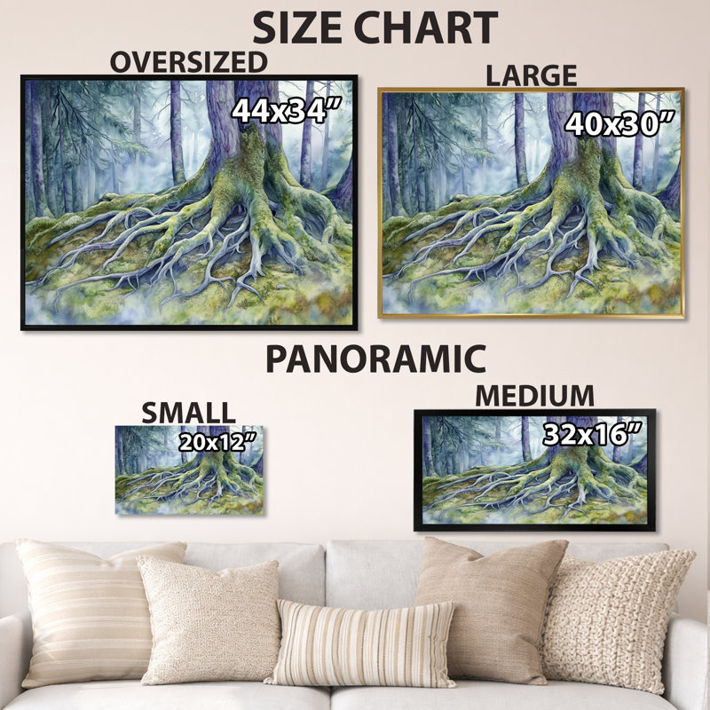Racines vertes d'une forêt ancienne - Tableau encadré représentant un arbre, H 12 po x l 20 po, Natural Picture Framed