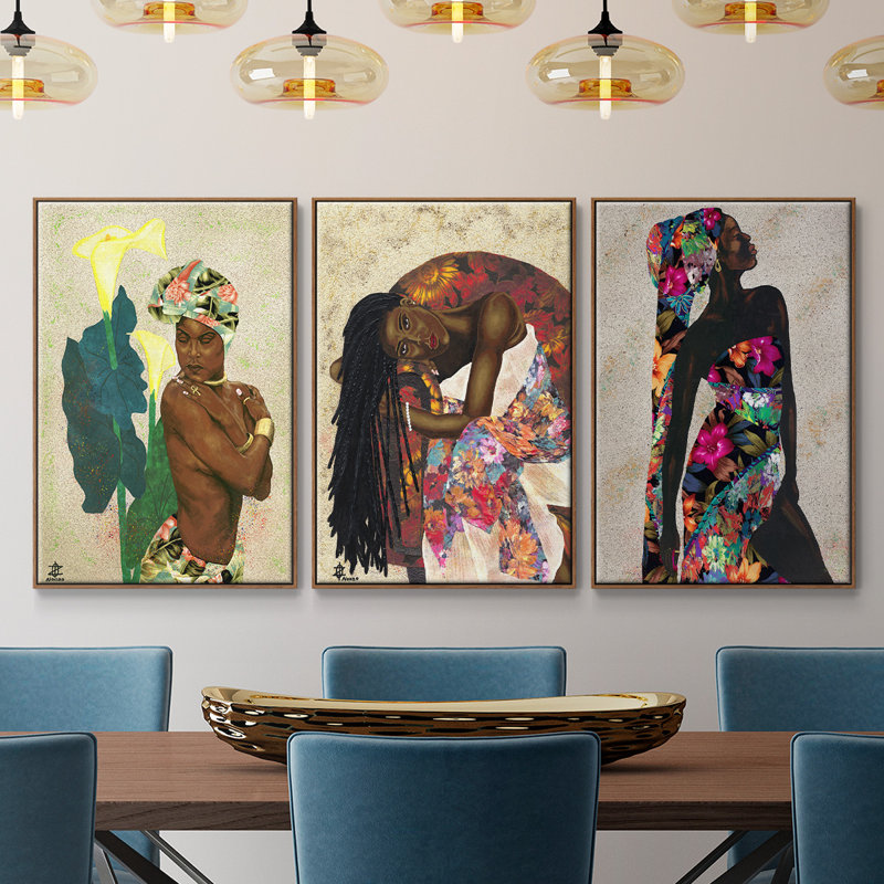 «Woman Strong I», reproduction sur toile 3 pièces, H 36 po x l 72 po x P 2 po, Noyer