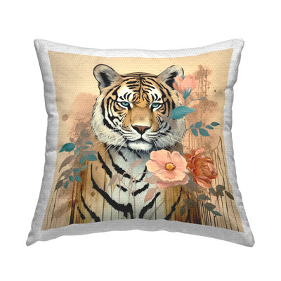 Modern Floral Tiger Outdoor Printed Pillow by Lazar Studio