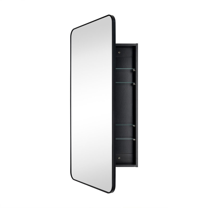 Armoire à pharmacie encastrée ou à fixation en surface avec tablettes réglables Garnes, Noir, H 40 po x l 20 po x P 4,84 po