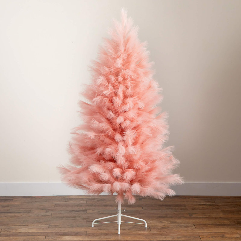 Artificial Pink Pampas Grass Christmas Tree, 6" H x 40" W x 24" D