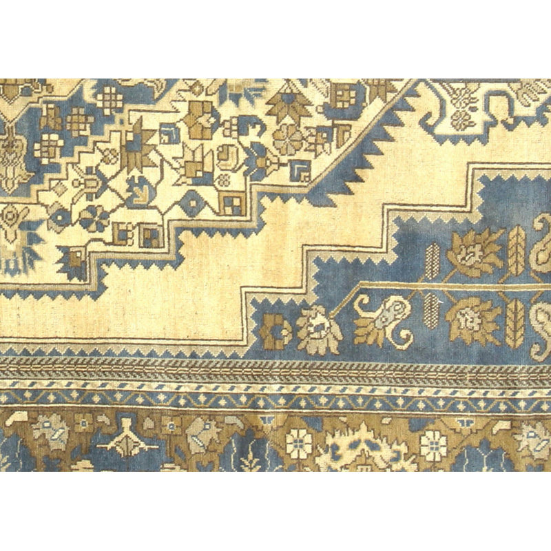Tapis unique en laine noué à la main de style années 1960 de 7 pi 6 po x 13 pi bleu foncé / beige / brun