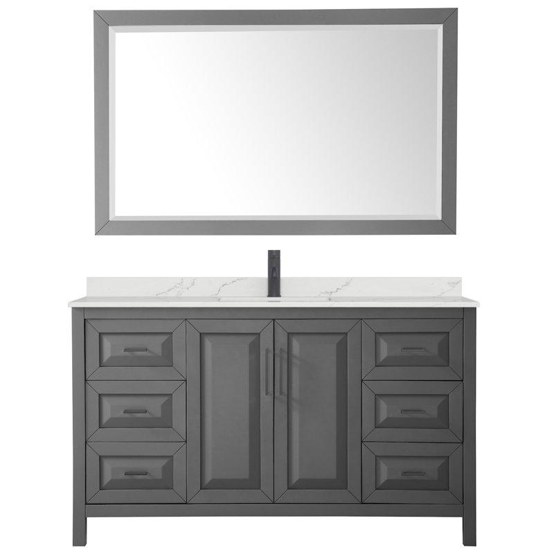 Daria 60'' W Single Vanity, Matte Black, Gray, White Quartz