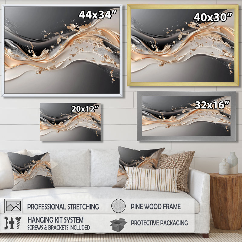 «Whispering Cascade of Gold and White Fractal III», reproduction d'art forêt, H 34 po x l 44 po, Doré