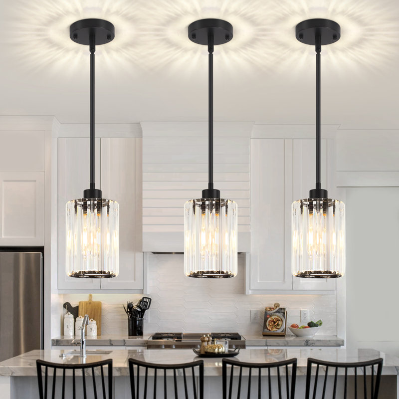 Luminaire suspendu moderne en cristal à 1 lumière avec hauteur réglable Bette, Noir mat, 3