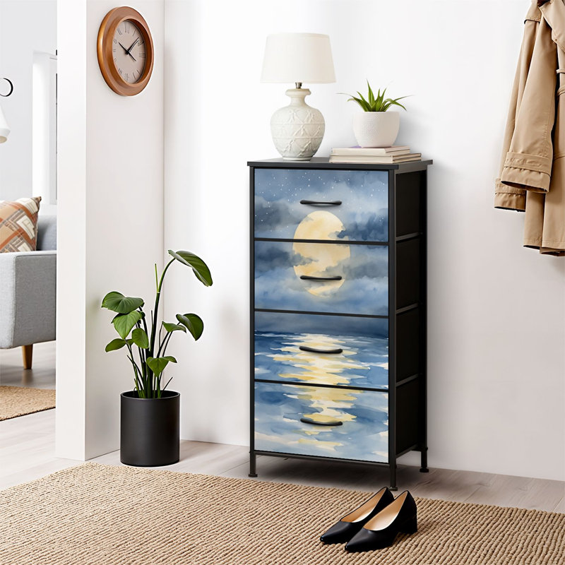4 Drawer Dresser for Bedroom, Narrow Chest of Drawers, Wooden Top and Study Iron Frame 18"x37.5"-(WxH)