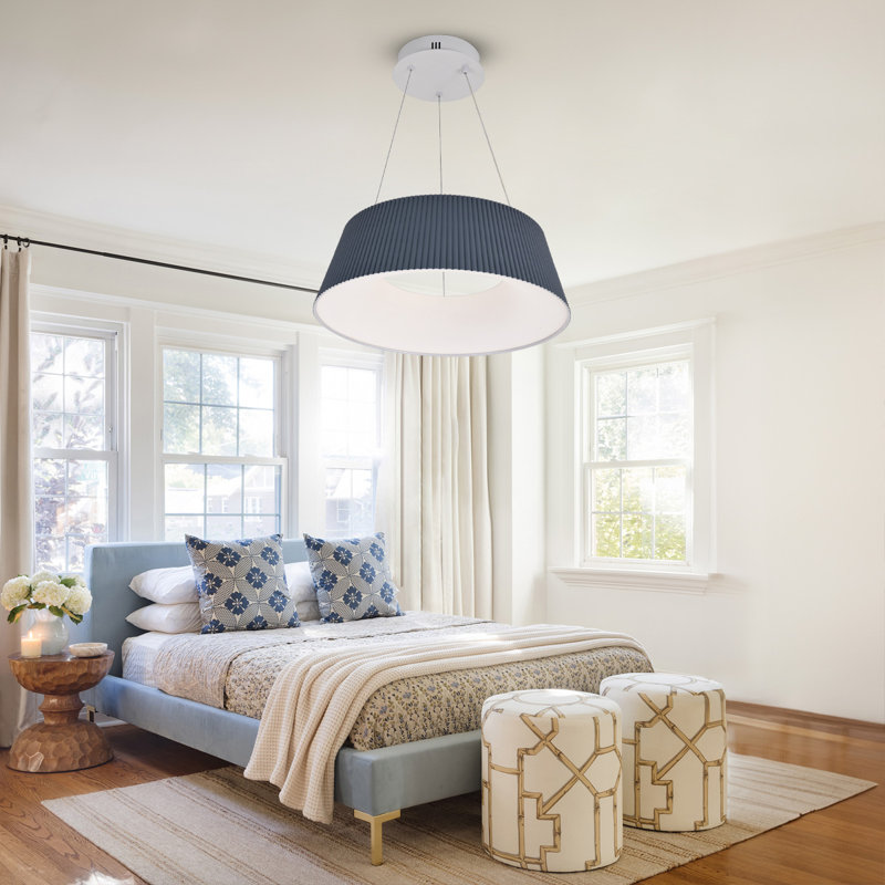 Suspension DEL moderne à nervures pour îlots de cuisine – Luminaire cylindrique noir de 45 cm (17,7 po) à hauteur réglable ; convient aux salles à manger, chambres et entrées.
