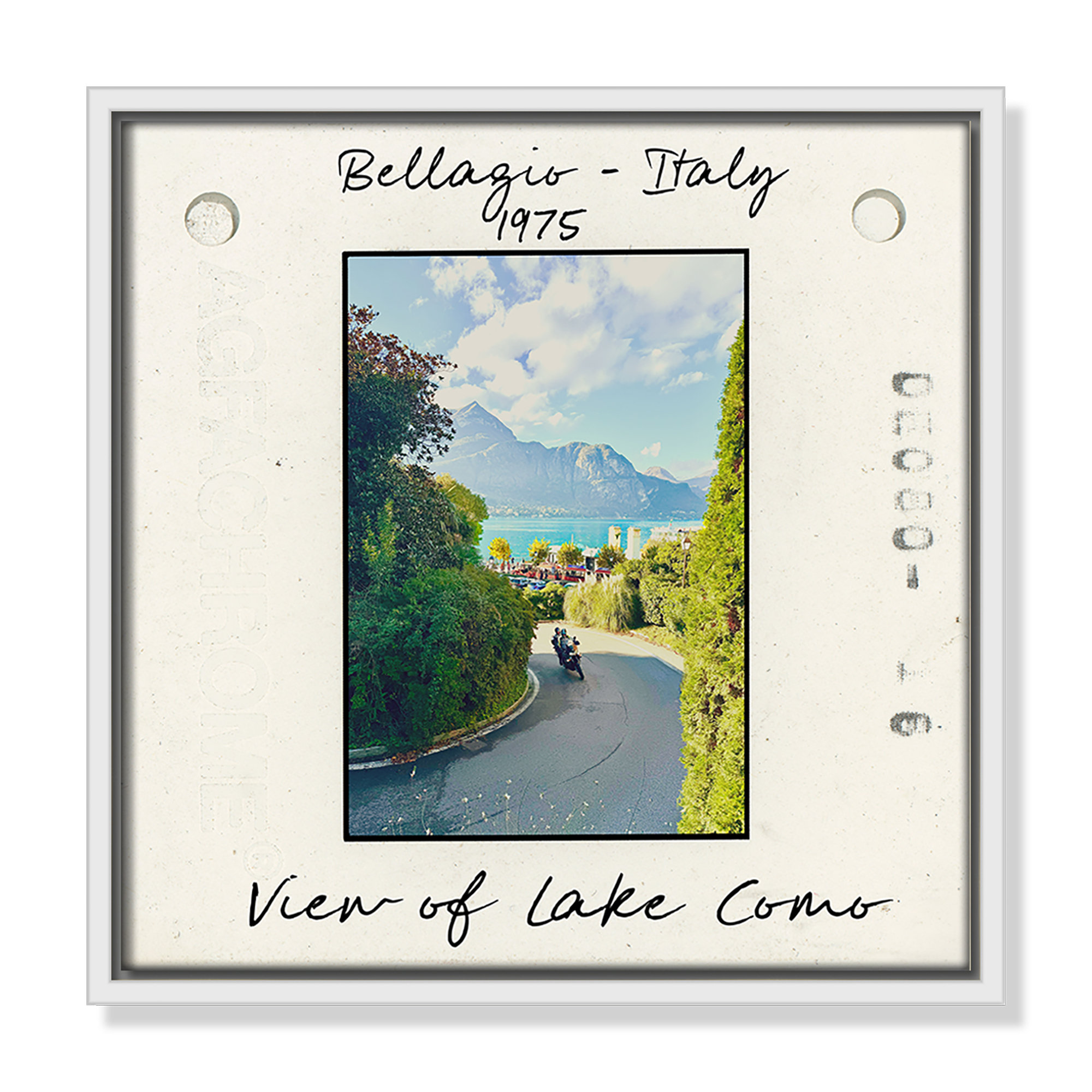 Belaggio, Italy - View of Lake Como Print by Susan Jill, 13.5" H x 13.5" W x 2" D, White Floater Framed Canvas