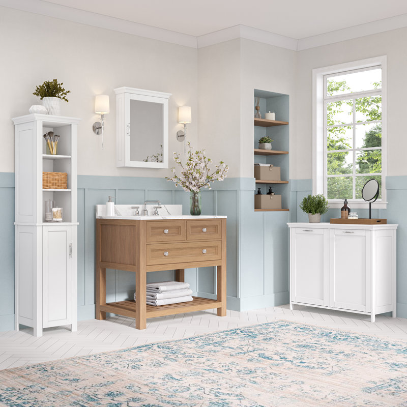 White Painted Mirrored Wall Mount Storage Cabinet with Adjustable Shelf