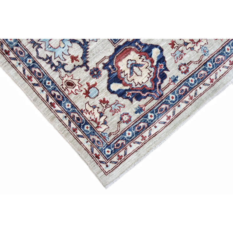 Hand Knotted Wool Area Rug in Silver