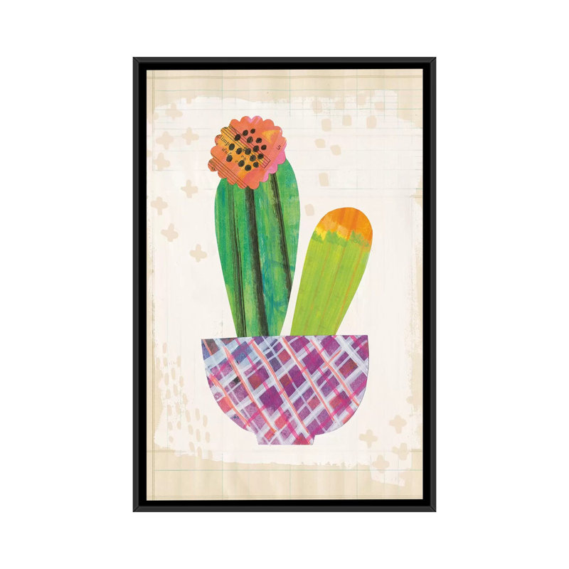 «Collage Cactus II.A», impression sur toile tendue, H 26 po x l 18 po x P 1,5 po, Toile avec cadre noir, Pas de tapis
