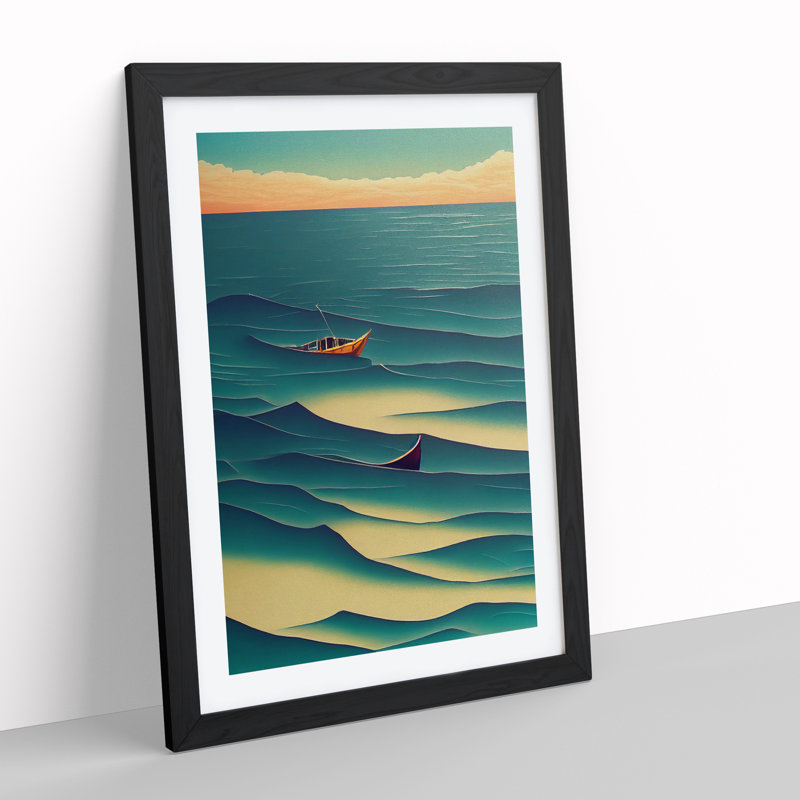 Boat In The Waves - Single Picture Frame Print, Black, 64cm H x 46cm W x 2cm D