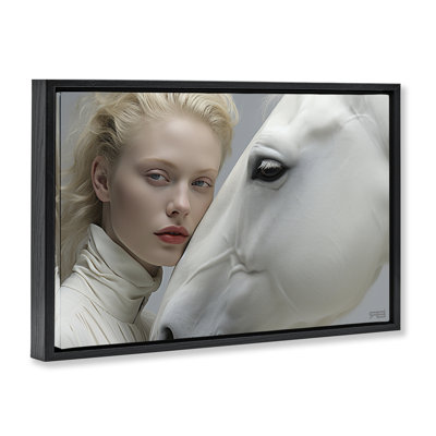 White Horse & Woman Framed Floater Canvas by RB
