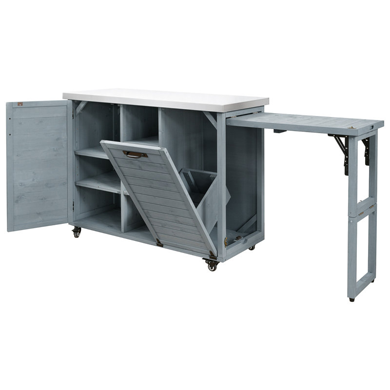 Îlot de cuisine 78,3 "avec table de barbecue pliable, Bleu