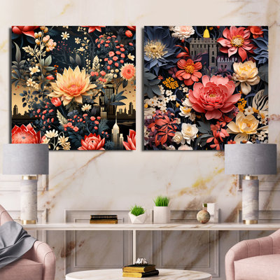 Ensemble de 2 collages carrés floraux Sara