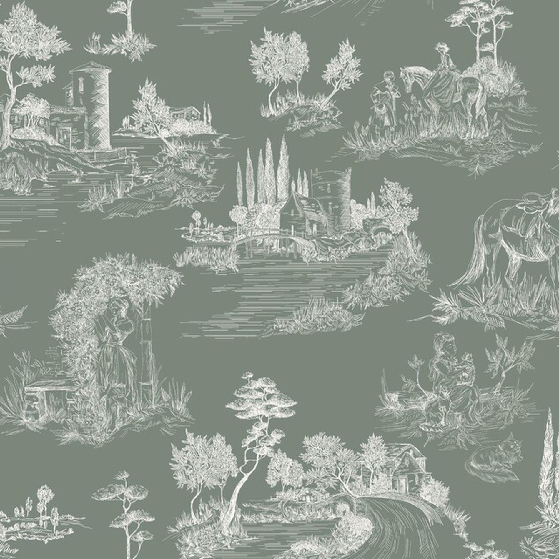 Astoria Grand Vintage Pastoral Toile Landscape Wallpaper Mural ...
