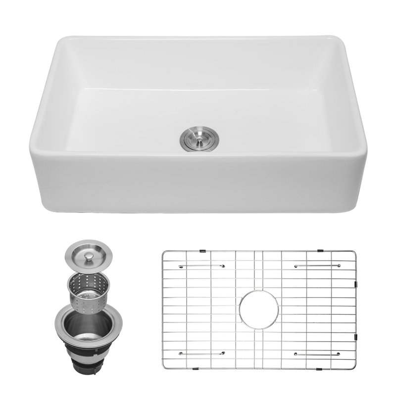 Évier de cuisine de ferme L 33 po x l 20 po avec grille en acier inoxydable et crépine