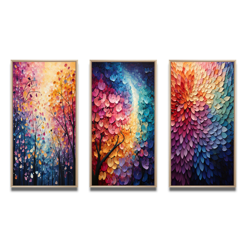 «Colorful Forest Harmoney Forest», 3 pièces sur toile, Cadre naturel flottant, H 20 po x l 36 po