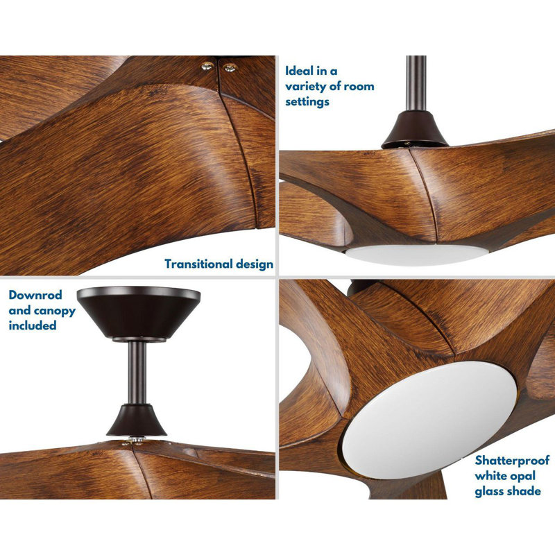 60'' Koa Woodgrain Smart Ceiling Fan with LED Light