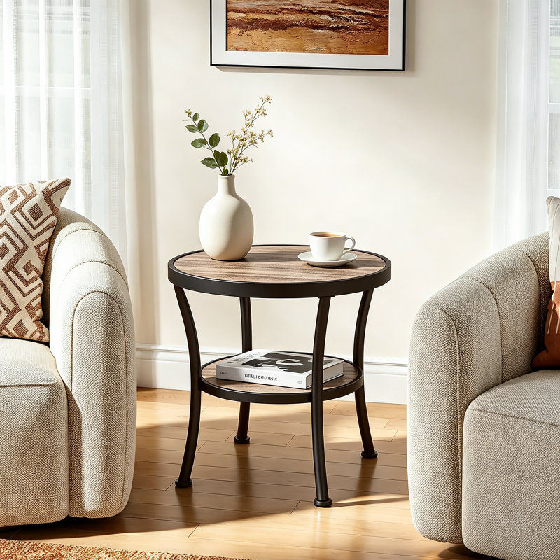 Aderes Wood End Table with Storage, Brownish Gray/Dark Bronze