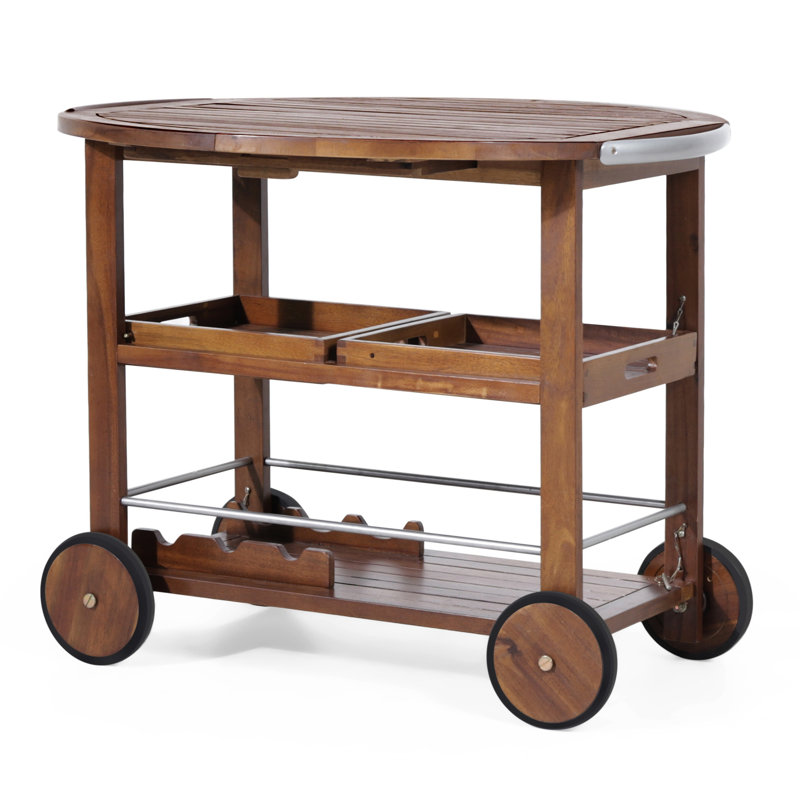 Chariot-bar en bois avec support à vin amovible et stable