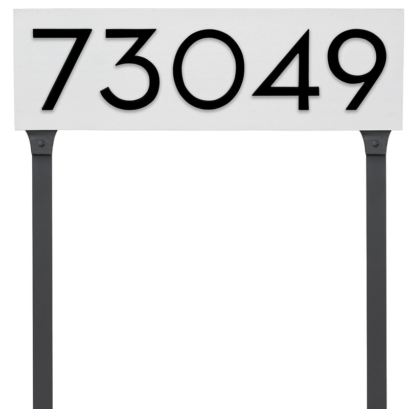 Panneau d'adresse flottant sur la pelouse sur 1 ligne, Blanc, Noir, Oui