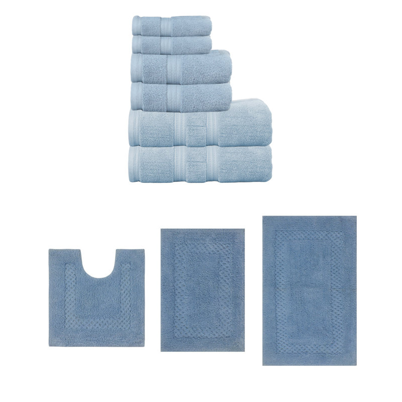 Bublitz Classy Bath Mat 100% Soft Cotton Bath Towel Set & 3 Pc Bath Rug Combo, 6 Piece Towel Set, Ivory