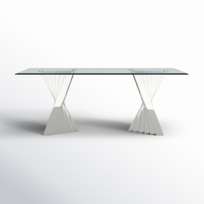 Ammerman Glass Top Metal Base Dining Table, SIlver, 42" W x 78" L