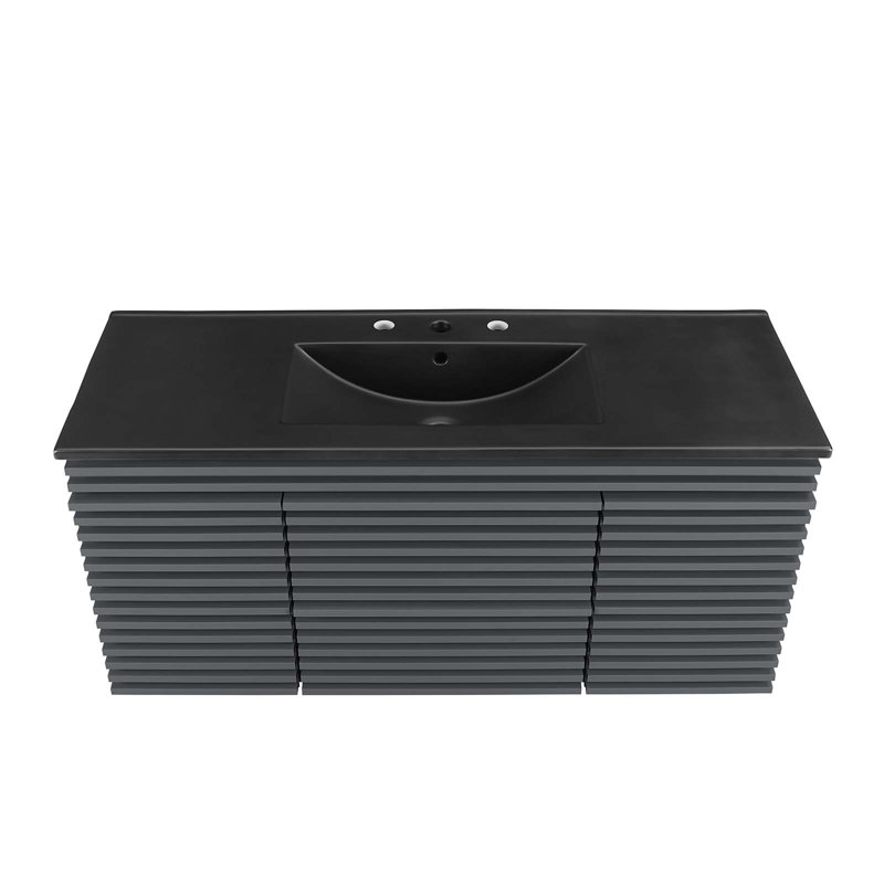 Modway Render 48" Wall-Mount Bathroom Vanity, Black, Gray