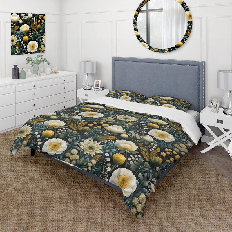 Ensemble de housse de couette Botanical Bliss Boho, Housse de couette pour grand lit et 2 taies décor