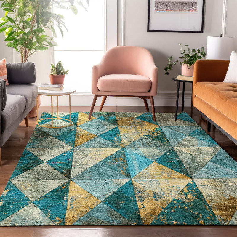 Premium Machine Washable Meidell AMF1721 Geometric Rug, Rectangle 2'6" x 3'10"