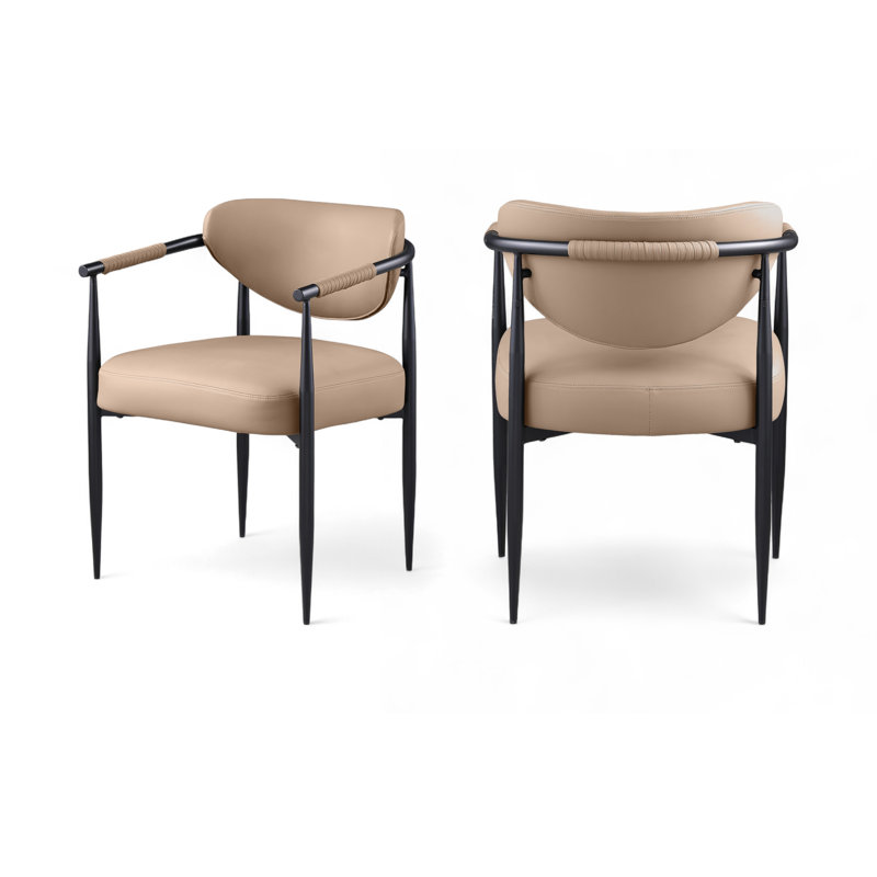 Chaise rembourrée en cuir Virella, Cuir brun clair végétalien, Noir mat
