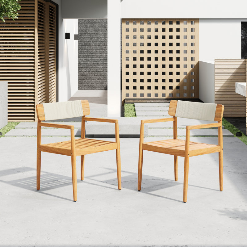 Table de salle à manger d'extérieur en bois d'acacia tressé Creative avec chaises et accoudoirs