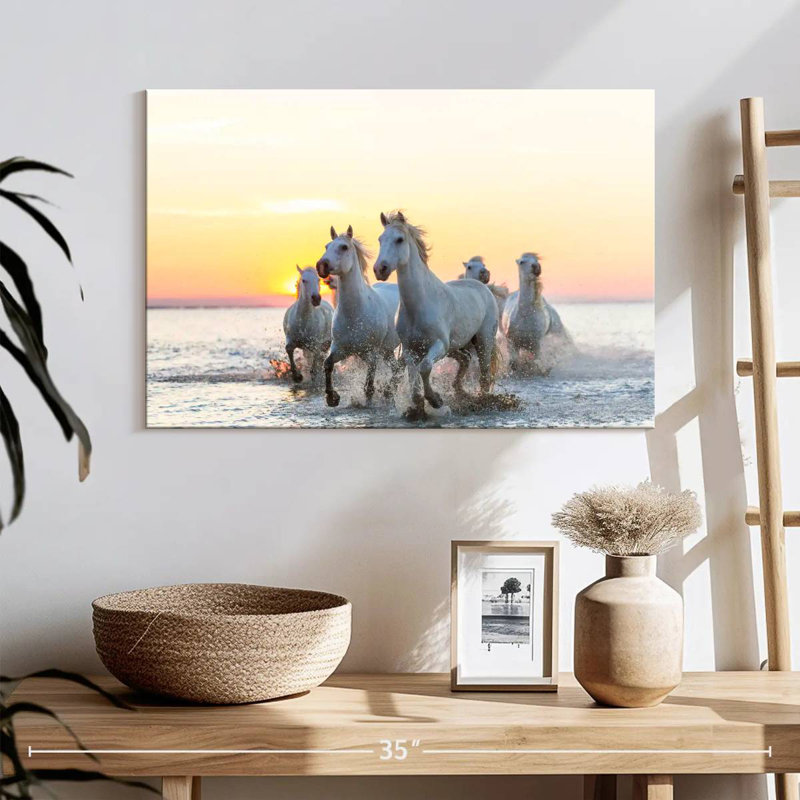 Brampt Camargue Horses At Sunset, 16" H x 24" W
