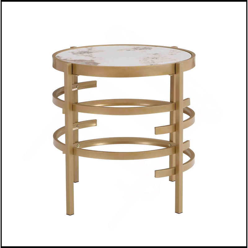 Table d'appoint moderne, table de bout en pierre frittée Pandora, petite table basse dorée, l 20,67 po x P 20,67 po x H 21,65 po