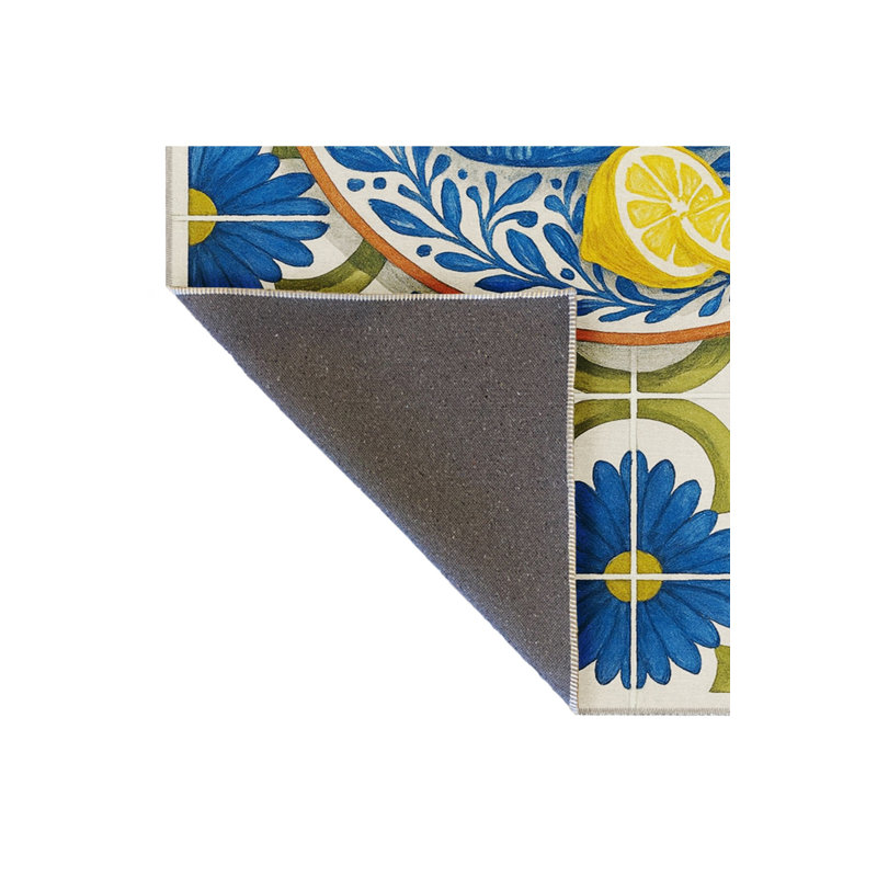 Tapis bleu tissé lavable rétro Mosso, 3'11" x 5'11"