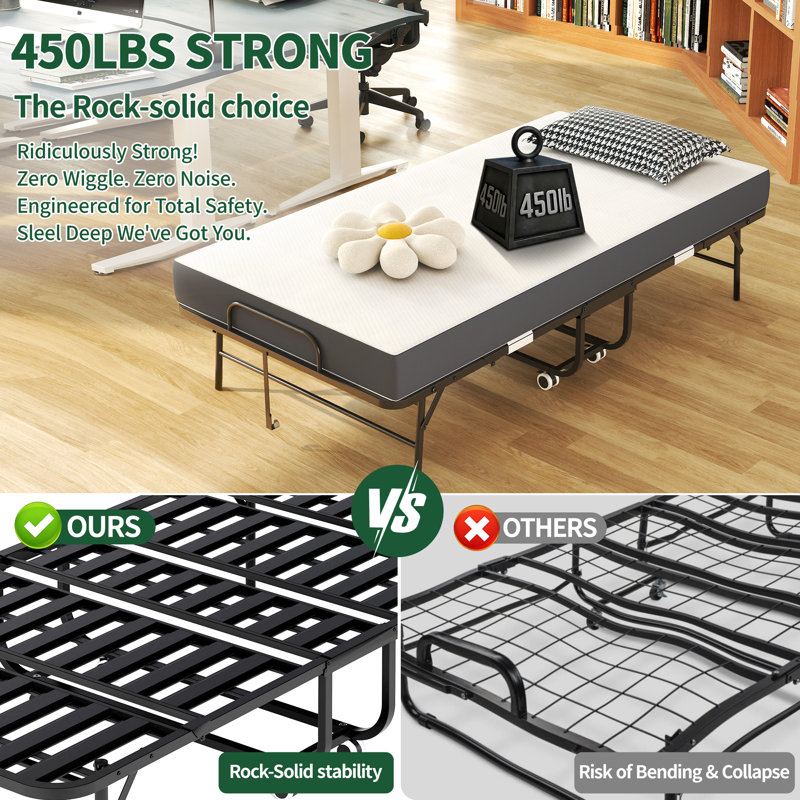 75" X 38" Extra Long Folding Bed, Heavy-duty Guest Bed With Foam Mattress
