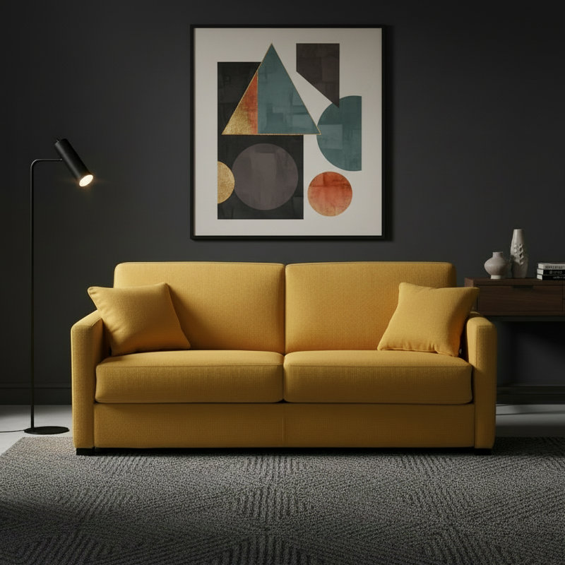 Canapé-lit en tissu de qualité supérieure Adalise, Tissu jaune DuraTex Performance