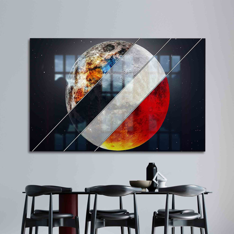 Superbe art mural en verre avec vue de la galaxie mettant en vedette le ciel et la lune cosmiques pour une décoration murale unique_Rectangle