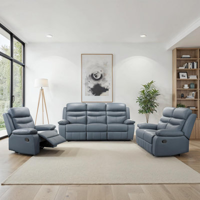 Hwang Manual Reclining Top Grain Leather 3-Piece Living Room Set with Foam over Pocket Coils Comfort