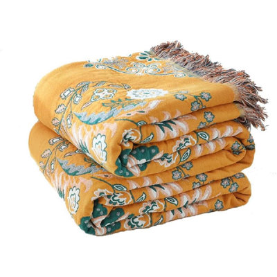 DONEUS Boho Throw Blanket 100% Cotton Muslin Bed Blanket Soft Bohemian Couch Cover