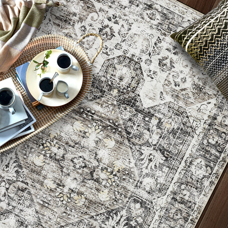 Tapis persan rétro Boho, tapis doux à poils courts et lavable pour chambre à coucher et salon, Rectangle 9 pi x 12 pi